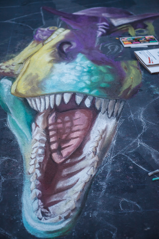 Rebecca Plesch Tyrannosaurus Rex dinosaur chalk art at Chalk The Block 2012 in Provo, UT