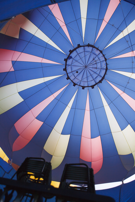 The inside of a blue hot air balloon at the Provo, Utah Freedom Festival on the 4th of July, Independence Day